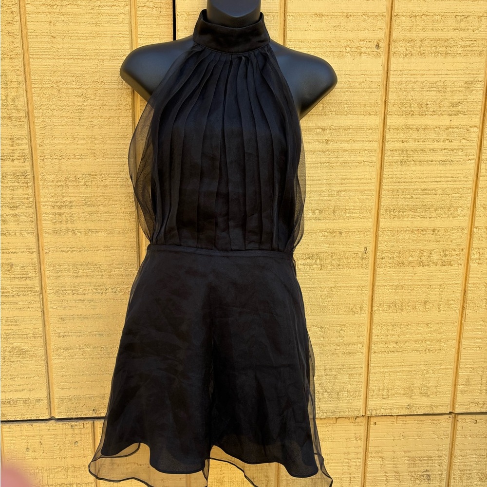 Lovers + Friends Black Pleated Halter Mini Dress